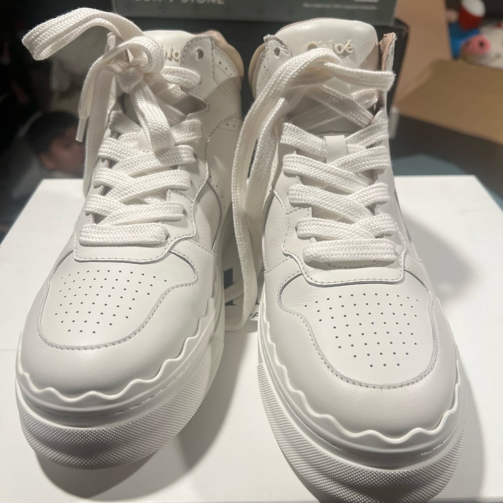 Chloé High-Top Leather Sneakers – Light Nude – Size 38W – New in Box